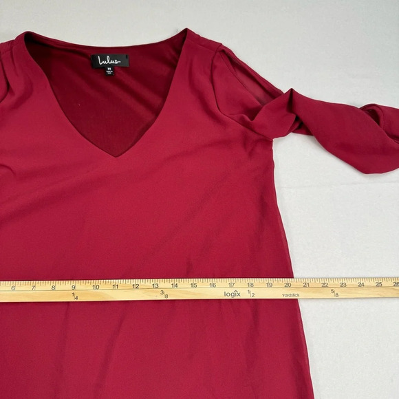 Lulus Sheer Split Long Sleeve Maroon Mini Dress Womens Size Medium Lined - Picture 6 of 10